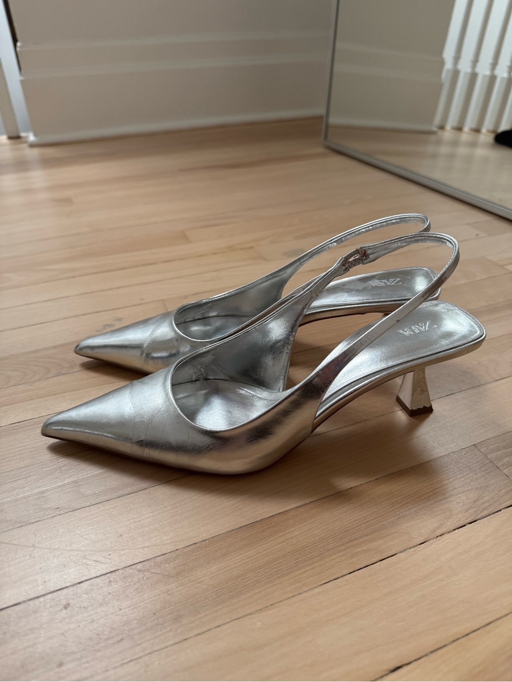 Zara Silver Pointed Slingback Heels